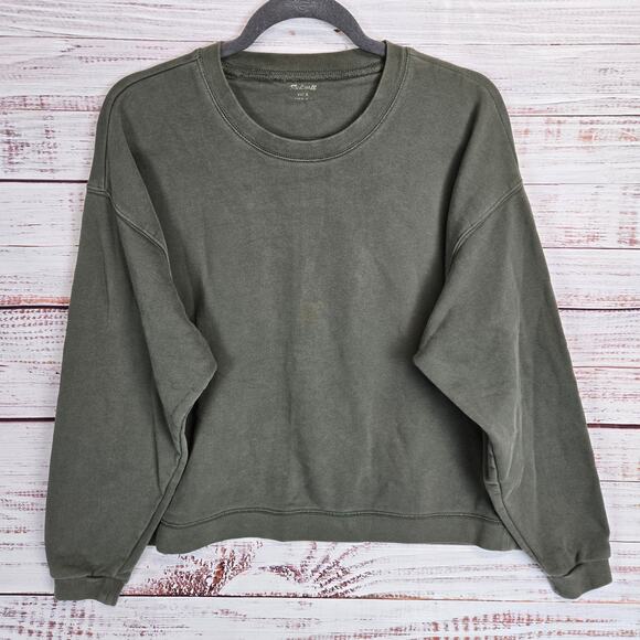 Madewell Cotton Sweatshirt Sz L Military Green Cotton Crew Pullover Granola Girl - Picture 1 of 10